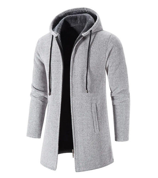 Men's Winter Hooded Cardigan Trench Coat Streetwear Solid Color Windbreaker Leisure Fashion Fleece-lined Jacket Vintage Hoodie