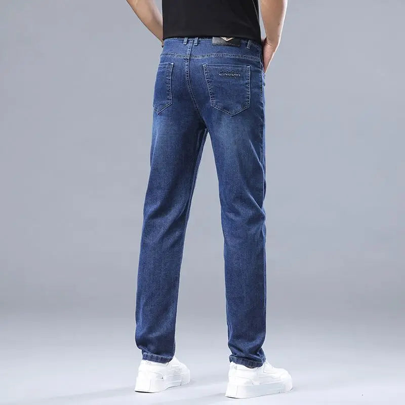 High-quality Autumn Winter Men's Slim Straight-leg Jeans Light Bussiness Casual Fashion Slimming Comfortable Style Male Trousers