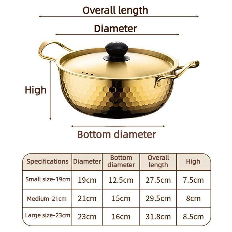 3 Pcs Stainless Steel Cooking Pot Set Korea Ramen Pot Saucepan with Lid Dishwasher Safe hammer printing pot for Soup Hotpot