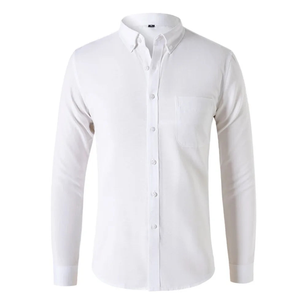 Oxford Shirts for Men Spring Autumn Formal Japanese Style Men's Long-sleeved Shirt Casual Men Shirts Solid Color