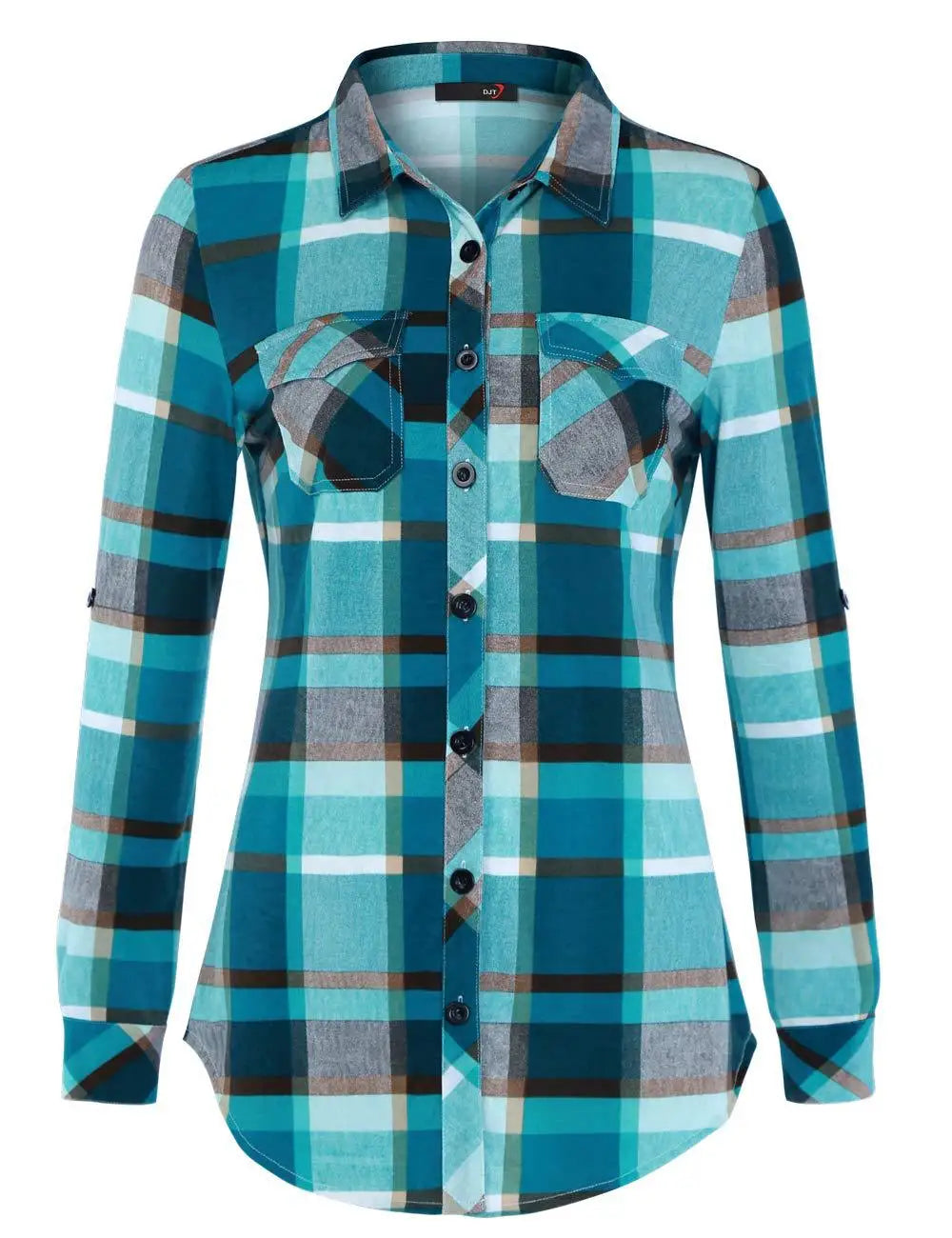 Women's  fashion Casual Plaid Button-Down Shirt