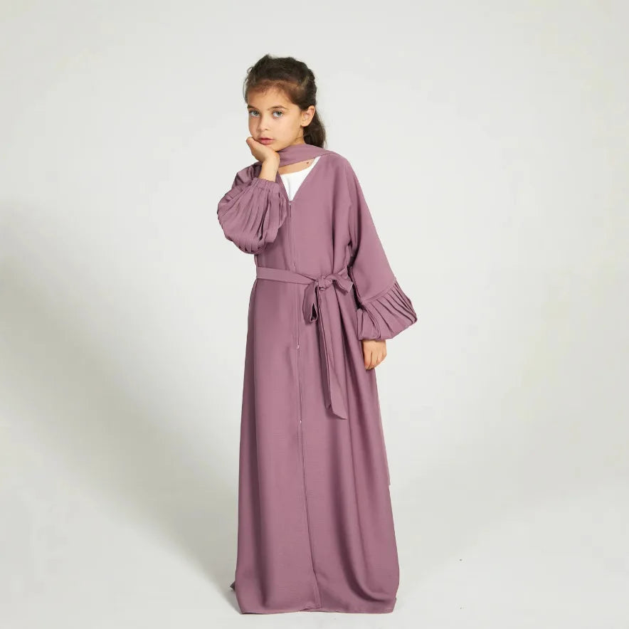 Modest Kaftan Hijab Dresses for Kids Open Khimar Kimono Abaya Dubai Luxury Muslim Sets Islam Kebaya Jalabiya Eid Ramadan Caftan