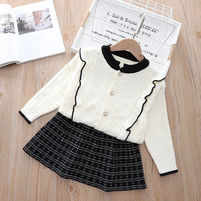 baby Girls clothes set Winter Knitting Long Sleeves Princess Top Skirt 2pcs Birthday Designed Uniform Fall Party Clothing 1-10Ys