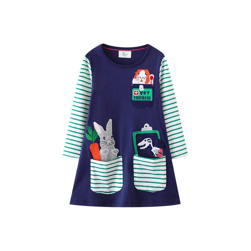 Jumping Meters 2-7T Long Sleeve Princess Girls Dresses Animals Embroidery New Autumn Spring Children Costume Hot Selling Dress