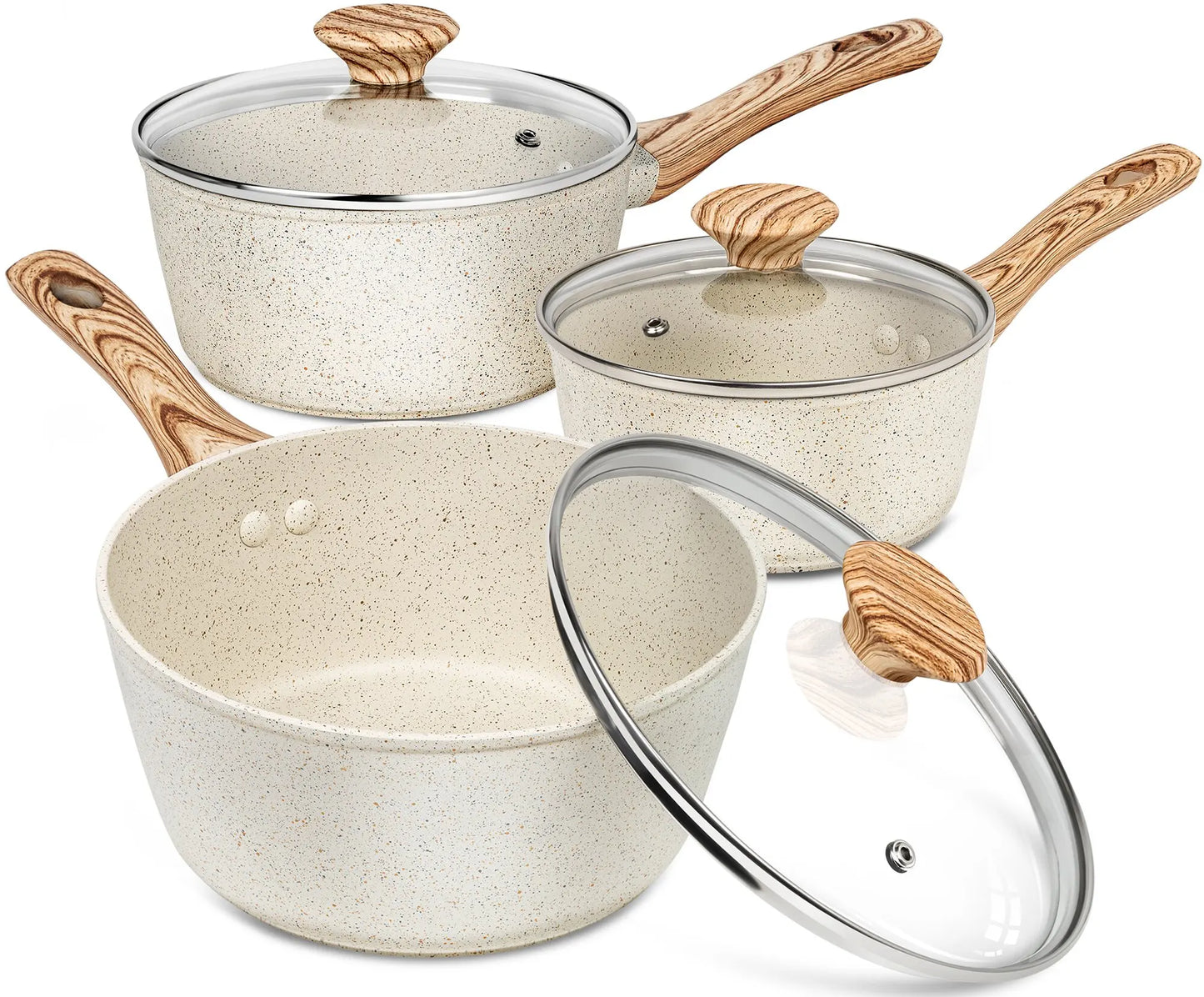 MICHELANGELO 3Pcs/set StickPot Home Non Stick Granite Coated Pan with Anti-Scald Handle Induction Cooker Soup Pot Kitchenware