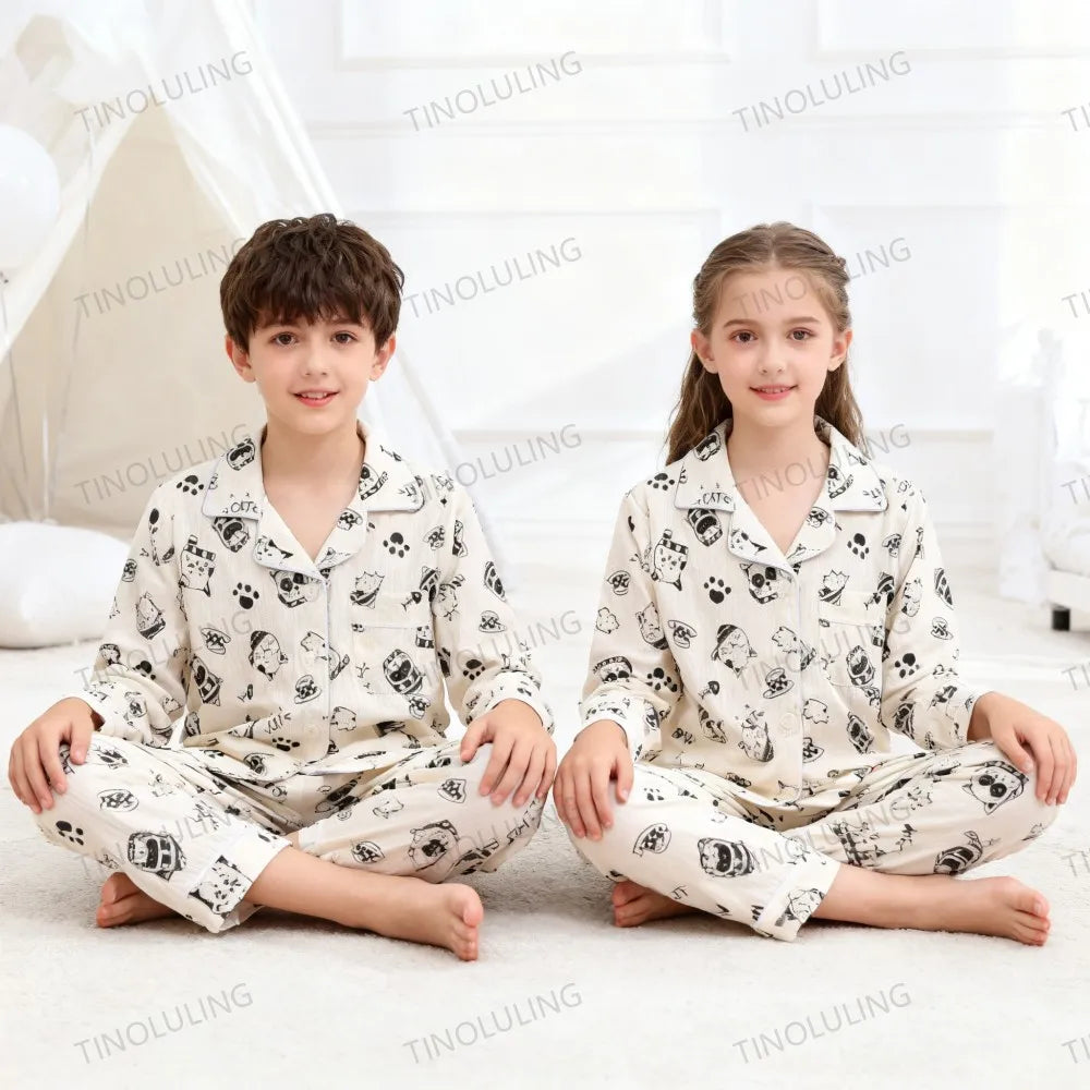 Girls' Pajamas Cartoon Sleepwear for Children Boys Teenage Kids 3 5 7 9 11 13 Yrs Home Wear Clothing Set Child Casual Outfits