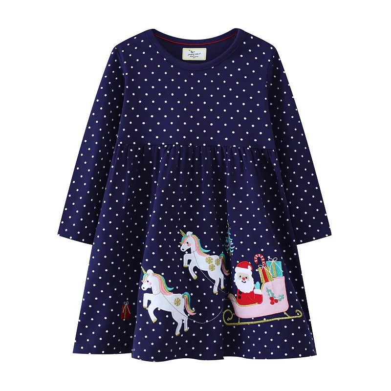 Jumping Meters 2-7T Long Sleeve Princess Girls Dresses Animals Embroidery New Autumn Spring Children Costume Hot Selling Dress