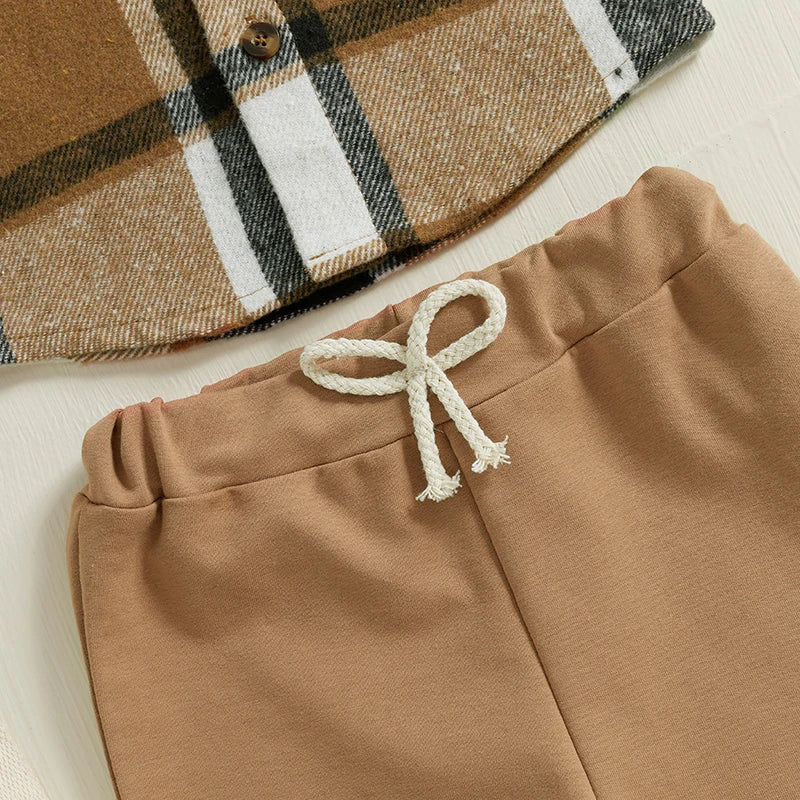 1-5Years Kids Baby Boy Autumn Clothes Outfits Plaid Print Long Sleeve Shirt and Elastic Band Pants 2 Piece Sets for Toddler