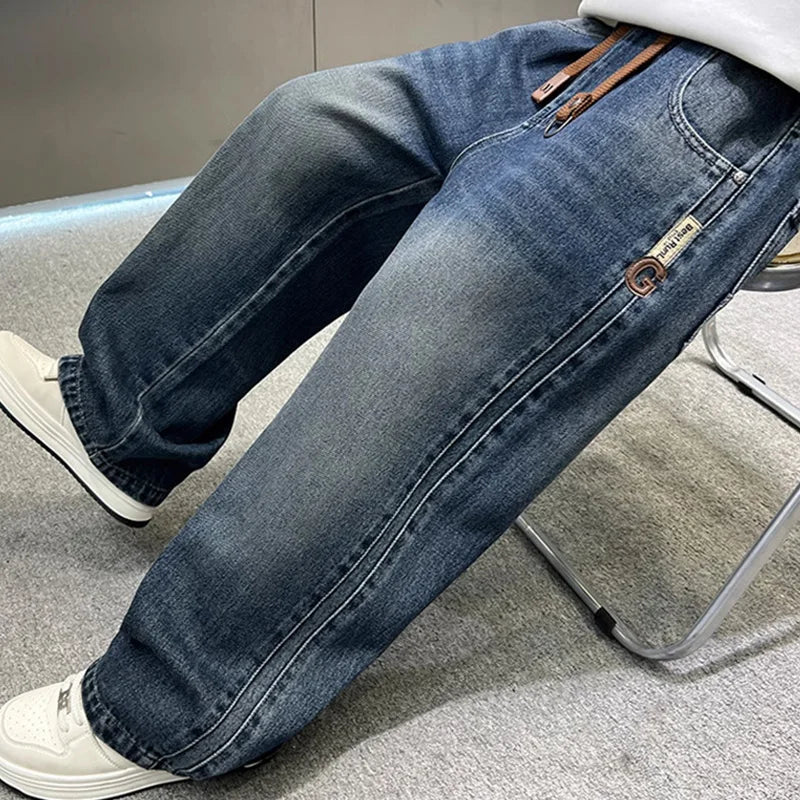 Boys Wide-leg Jeans 5-14 Years Spring Autumn Fashion Cool Casual Sports Denim Straight Pants for Kids Loose Trousers