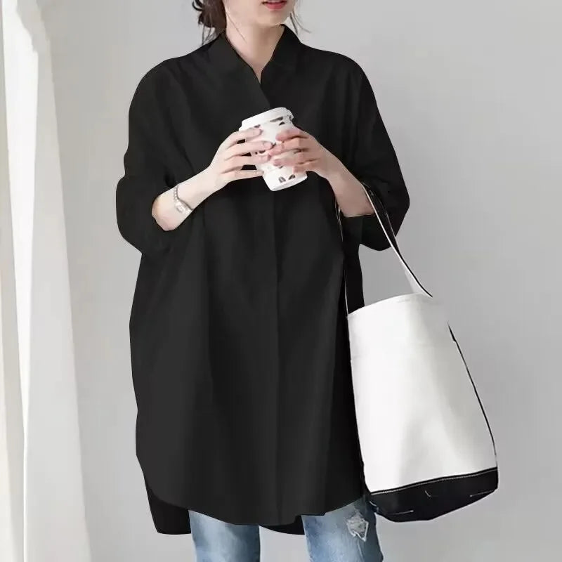 White Loose Long Sleeve Women's Shirt Lazy Design Sense Fashionable Midi New Style Button up Casual Office Wear