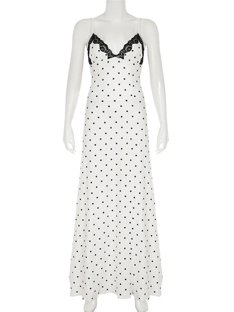 Tossy Lace V-Neck Patchwork Maxi Dress Women Backless High Waist Slim Spaghetti Contrast Party Dress Female Spring Long Dress