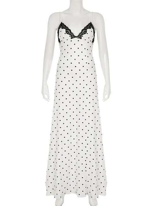 Tossy Lace V-Neck Patchwork Maxi Dress Women Backless High Waist Slim Spaghetti Contrast Party Dress Female Spring Long Dress