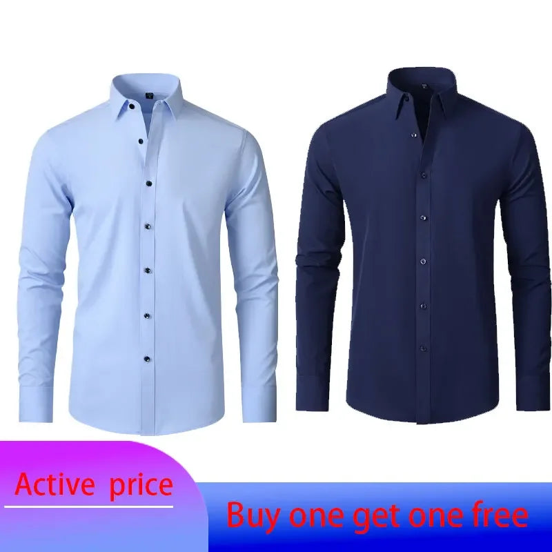6xl New summer black White men's shirt elastic force non-iron long-sleeved business casual Oversize shirt  mercerized vertical