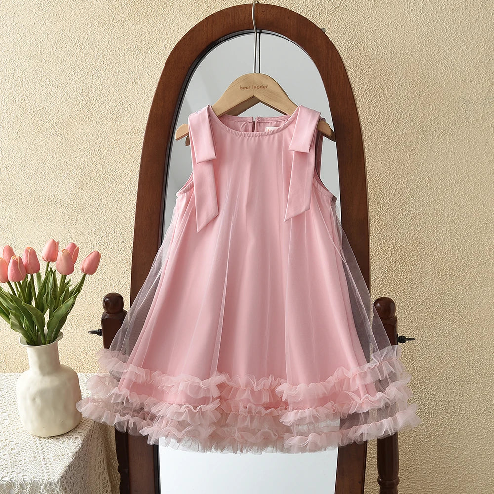Sweet and Cute Girl's Summer Dresses New Year Party Princess Dress Sleeveless Mesh Fashion Birthday Party Children's Clothing