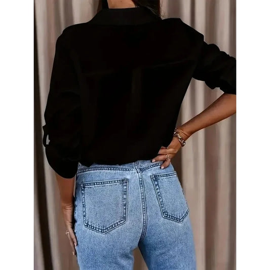 Women's  Plus Size Formal Shirt Plain Long Sleeve Turn DownCollar Button Up Workwear Shirt