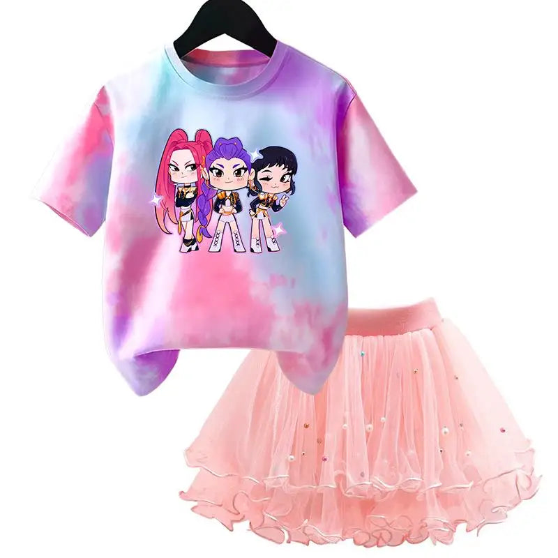 K-Pop Hunters Zoey Mira Rumi Kids T Shirt Summer Girl Outfit T-shirt +Tutu Skirt Princess Clothes Suit Party Clothing Set