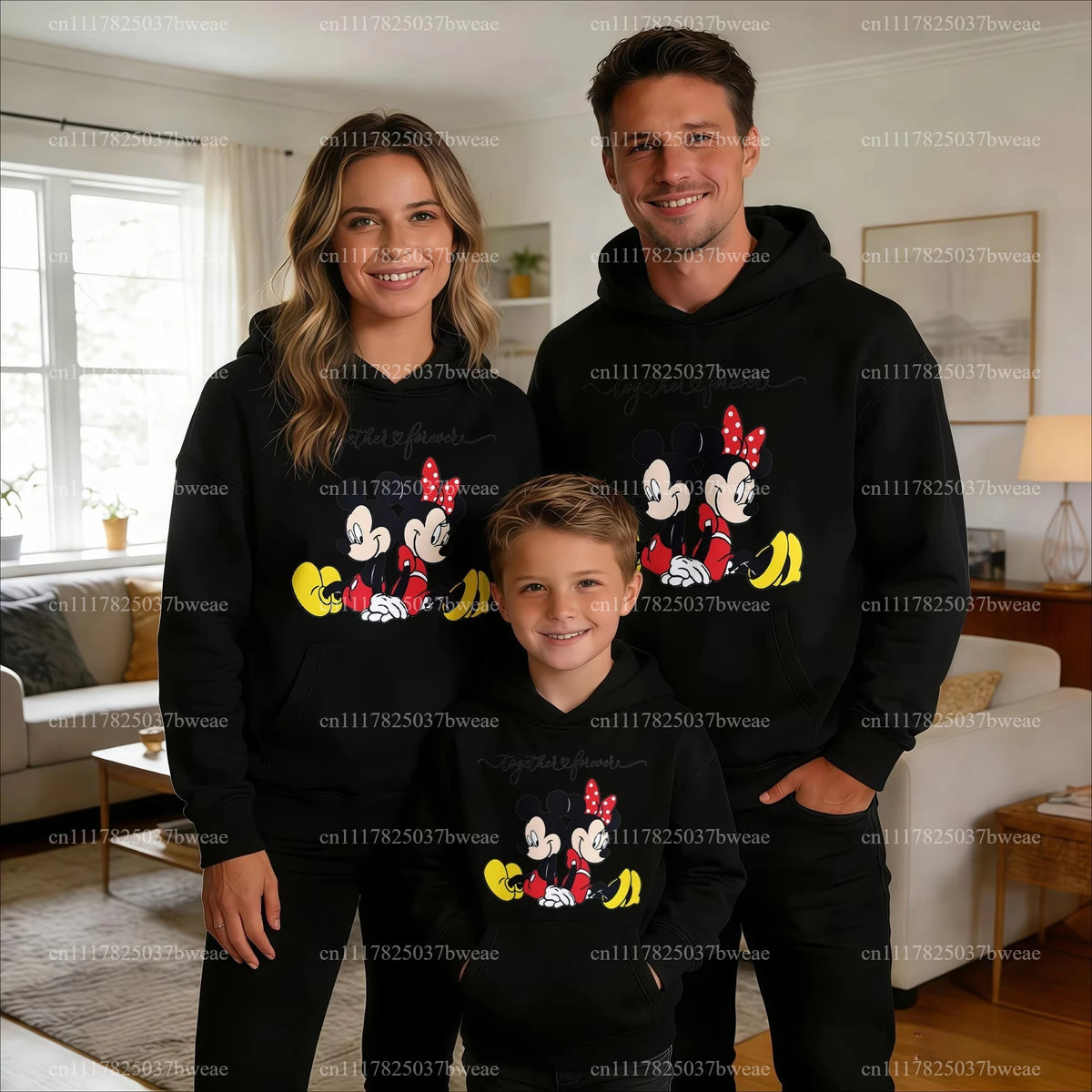 Cartoon Couple Print Family Matching Hoodies Mom Dad Me Parent-child Sweatshirt Together Forever Letter Pullover Family Outfit