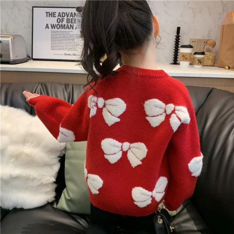 Girls Sweater Fashion Children's Clothing Plush Knitted Winter Wear New Girls Red Christmas Thickened Sweater Kids 8 10 14 Years