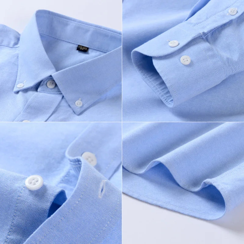 New 100% Cotton Oxford Shirt Long Sleeve For Men's Social Dress Shirts Soft Comfortable Regular Fit Casual Man Office Shirt 5XL