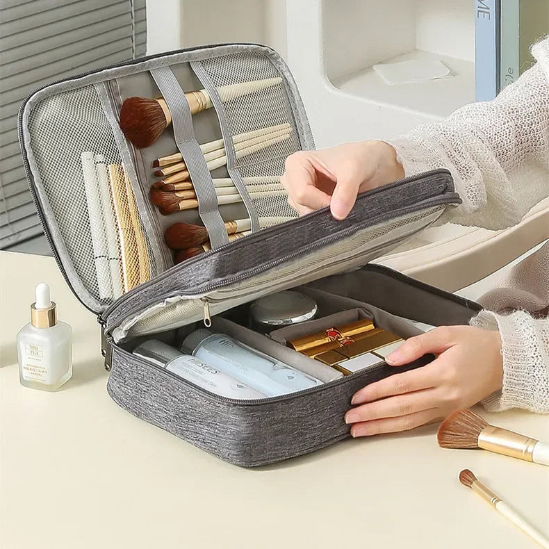Fashion Solid Color Makeup Bag Large Capacity Travel Cosmetic Organizer Portable Toiletry Bag for Women