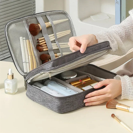 Fashion Solid Color Makeup Bag Large Capacity Travel Cosmetic Organizer Portable Toiletry Bag for Women