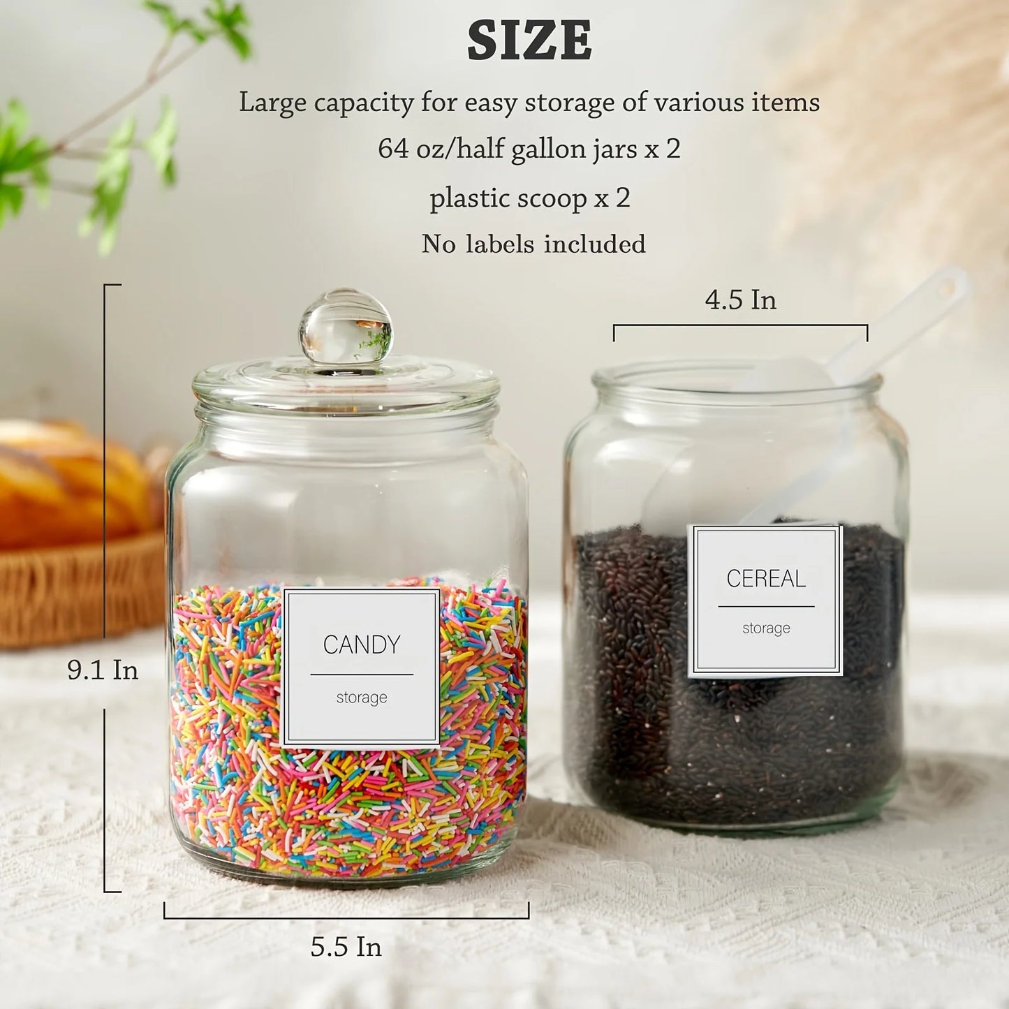 Half Gallon Large Glass Jars with Lids, Airtight Storage Clear Containers for Kitchen, Laundry Room, Set Of 4