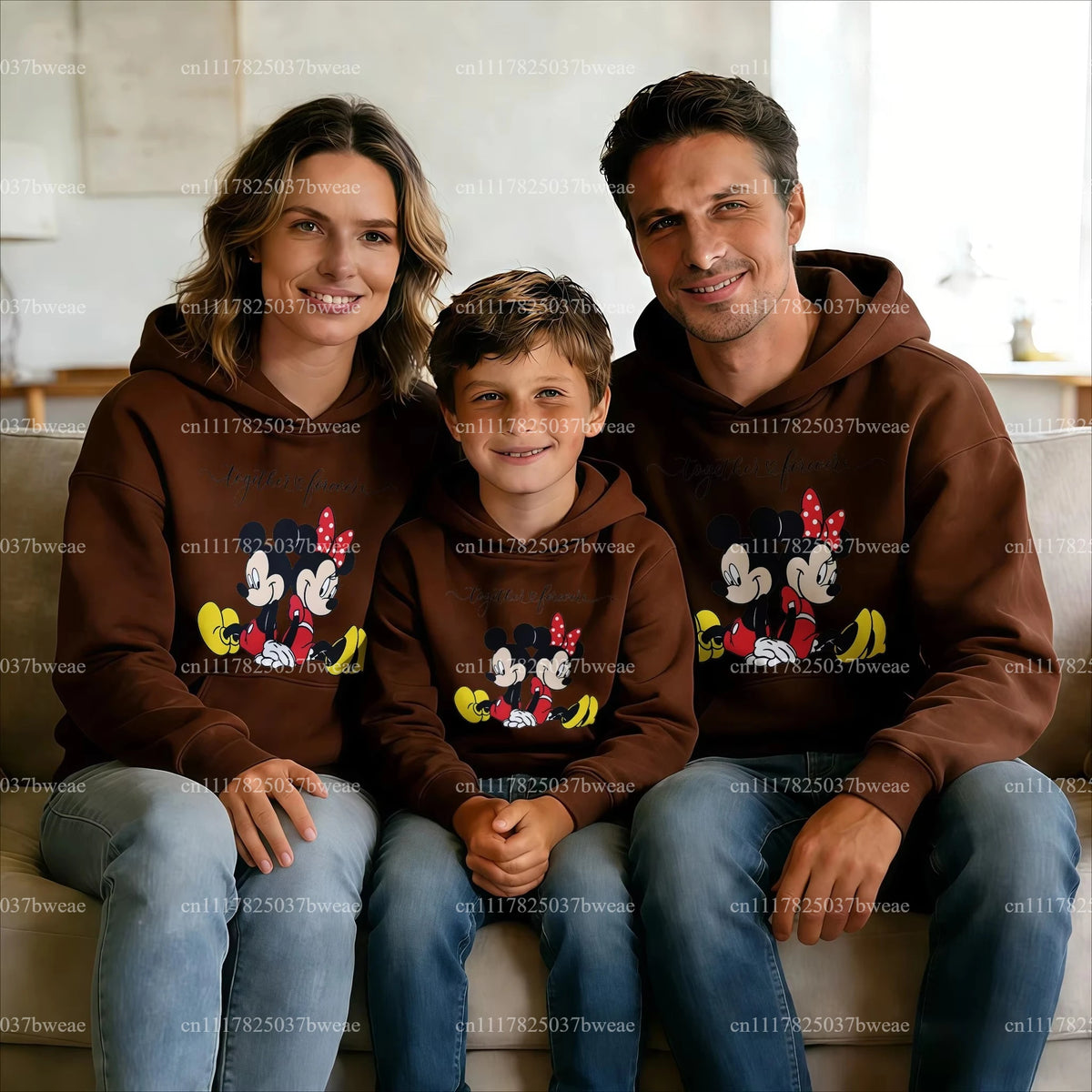 Cartoon Couple Print Family Matching Hoodies Mom Dad Me Parent-child Sweatshirt Together Forever Letter Pullover Family Outfit