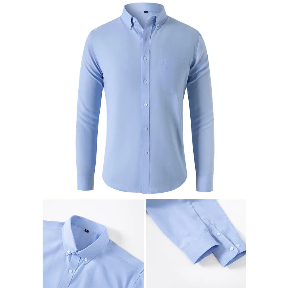 Oxford Shirts for Men Spring Autumn Formal Japanese Style Men's Long-sleeved Shirt Casual Men Shirts Solid Color