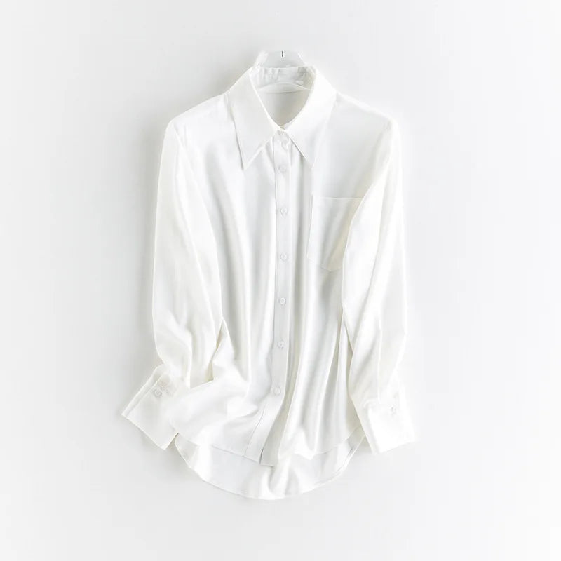 2025 Women's Solid Color Shirts Long Sleeve Simple clothing Lapel Single-Breasted Fashion Plain European And American Style tops