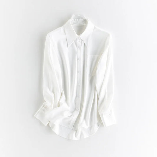 2025 Women's Solid Color Shirts Long Sleeve Simple clothing Lapel Single-Breasted Fashion Plain European And American Style tops