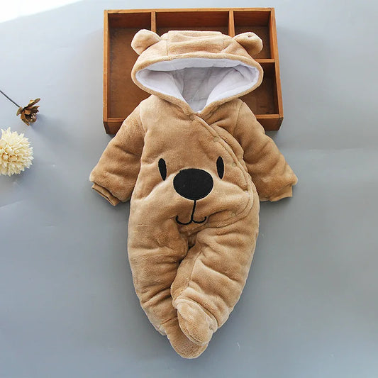 OLEKID 2025 Autumn Winter Baby Boy Rompers Hooded Thick Cotton Newborn Jumpsuit Infant Baby Girl Overalls Toddler New Born Coat