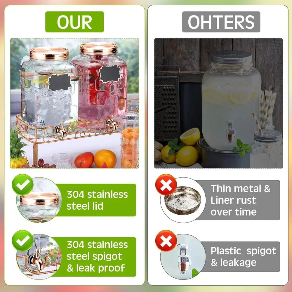 BestsellerBestseller3 pcs 2 gallon glass drink dispenser with stand and lid mason jar beverage dispenser with stainless steel sp