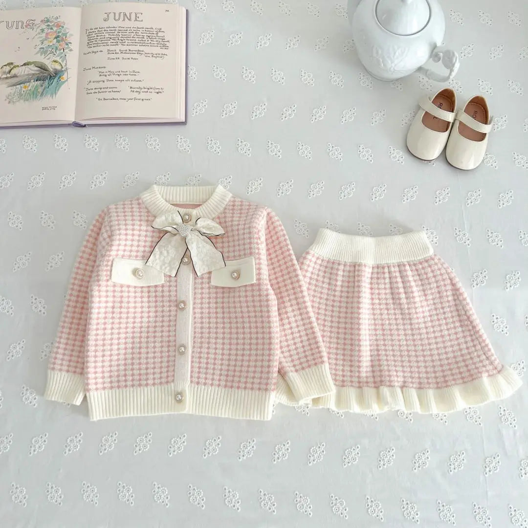 baby Girls clothes set Winter Knitting Long Sleeves Princess Top Skirt 2pcs Birthday Designed Uniform Fall Party Clothing 1-10Ys