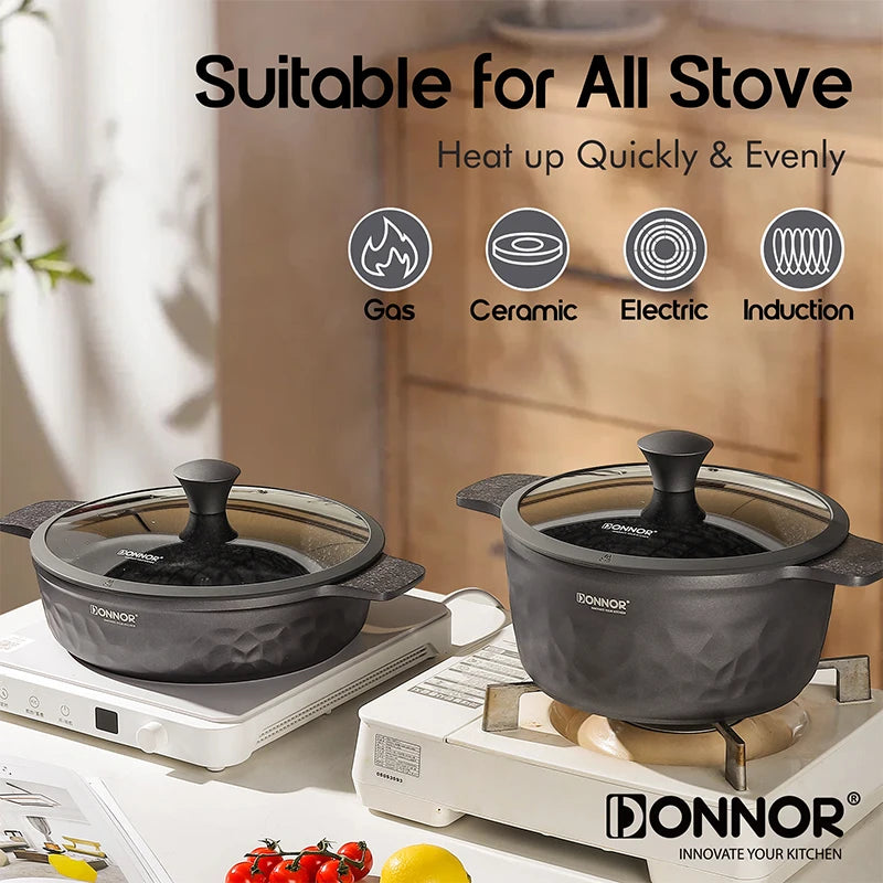 DONNOR 16Pcs Stockpot with Lid Kitchen Induction Cookware Set Multipurpose Stock Pot for Stew Simmering Soup Pot JT450