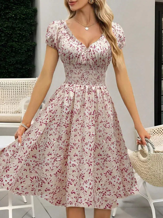 New European and American cross-border fashion women's vintage floral French-style dress