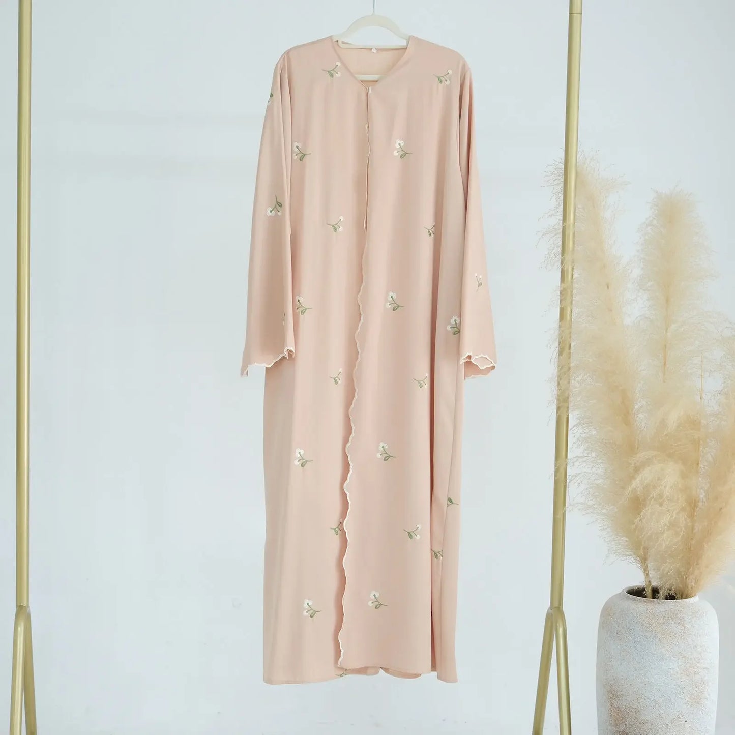 Long Sleeved Open Wavy Abaya For Women Embroidery Flower Kimono Cardigan Dubai Muslim Loose Burqa Islamic Dress Robe Kaftan