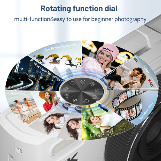 Compact 4K Digital Camera 64MP 18X Zoom for Photography Vlogging YouTube 3'' Flip Screen Flash