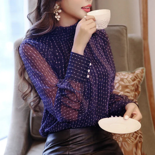 Long Sleeve Blouse Women Casual Striped Chiffon Blouse Shirt Fashion Women Blouses 2025 Top Female Blusa Feminina Women Tops A28