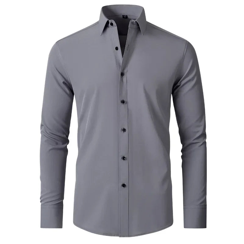 6xl New summer black White men's shirt elastic force non-iron long-sleeved business casual Oversize shirt  mercerized vertical