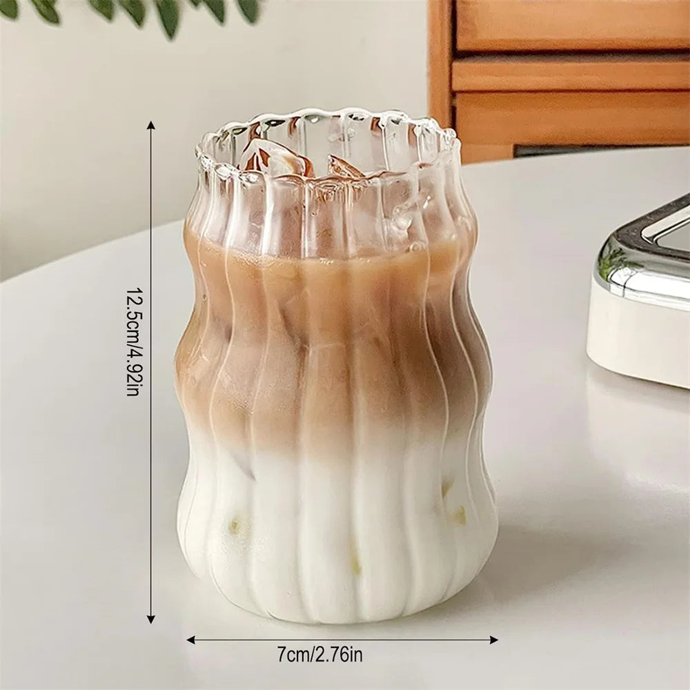 4/6pcs Stripe Glass Cup Could Cup Smooth Surface Bubble Cup Heat-resistant Tumbler for Iced Coffee, Juice, Beverage, Milk, Tea