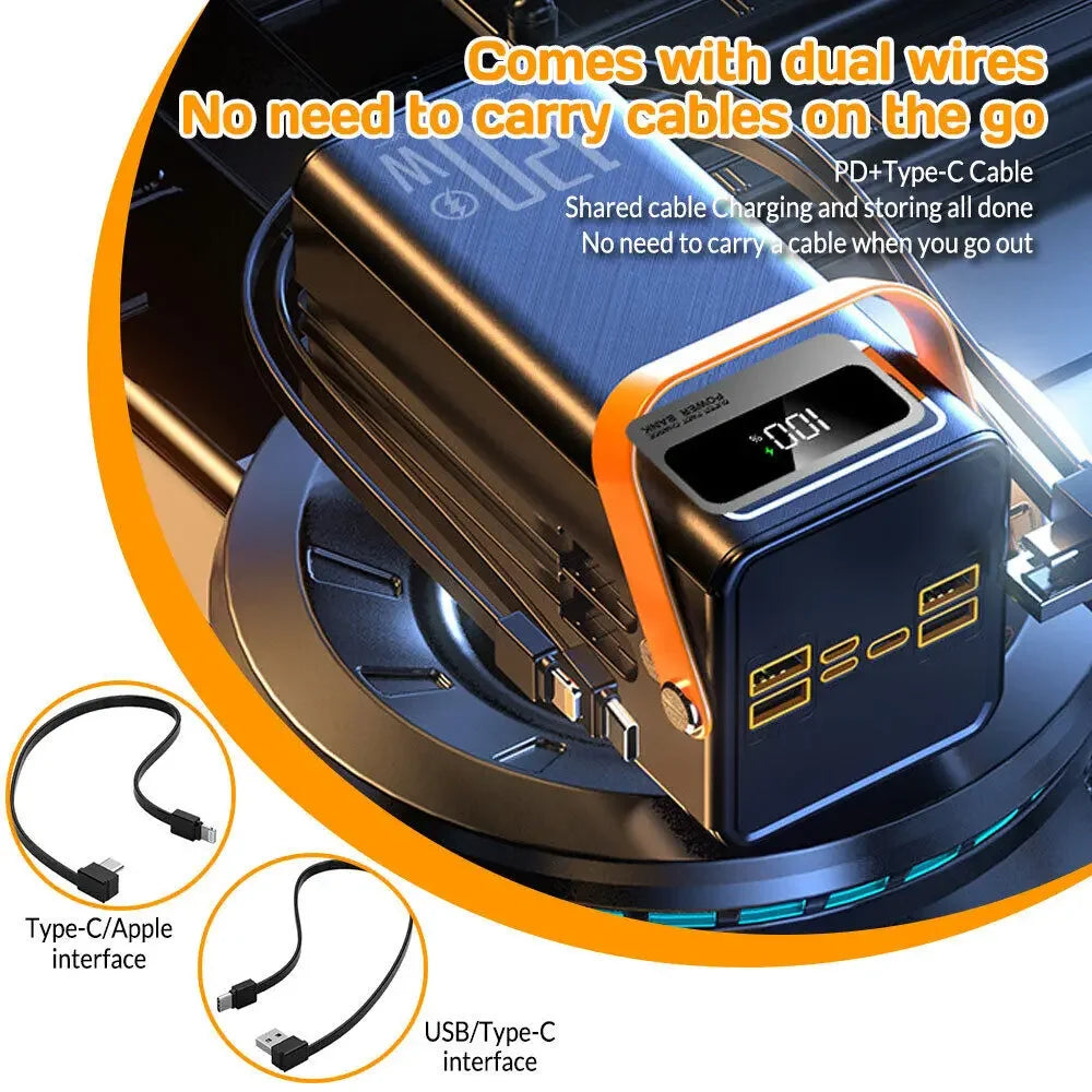 Portable Power Bank 120W 80000mAH Super Fast Charger Large Capacity External Battery Supports Simultaneous Charging of 7 Devices