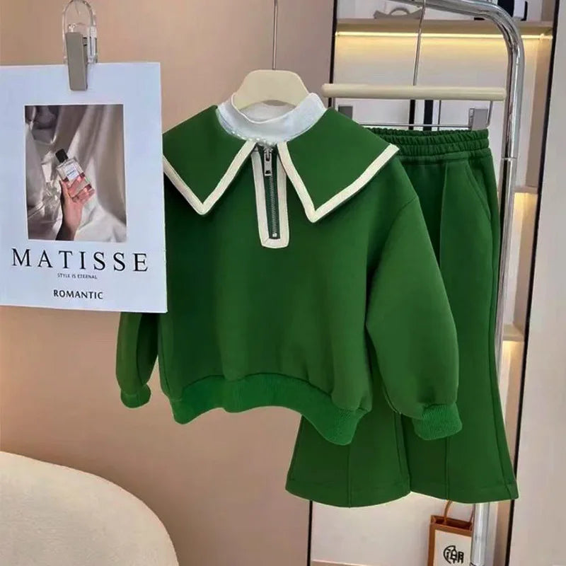 Children's Clothing Sets Lapel Long Sleeve Top + Wide Leg Pants 2 Pcs Sets Kids Boutique Clothes for Girls 3 To 7 Years