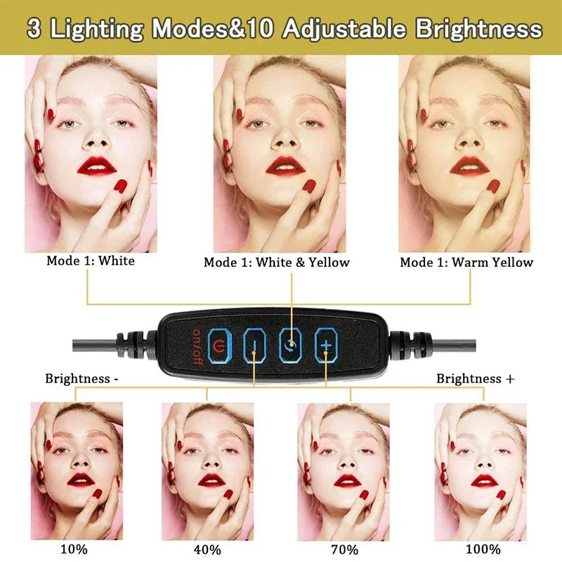 Universal Flexible Mobile Phone Holder with Selfie Ring Light Office Lazy Bracket Desk Lamp LED Light for Live Stream Fill light