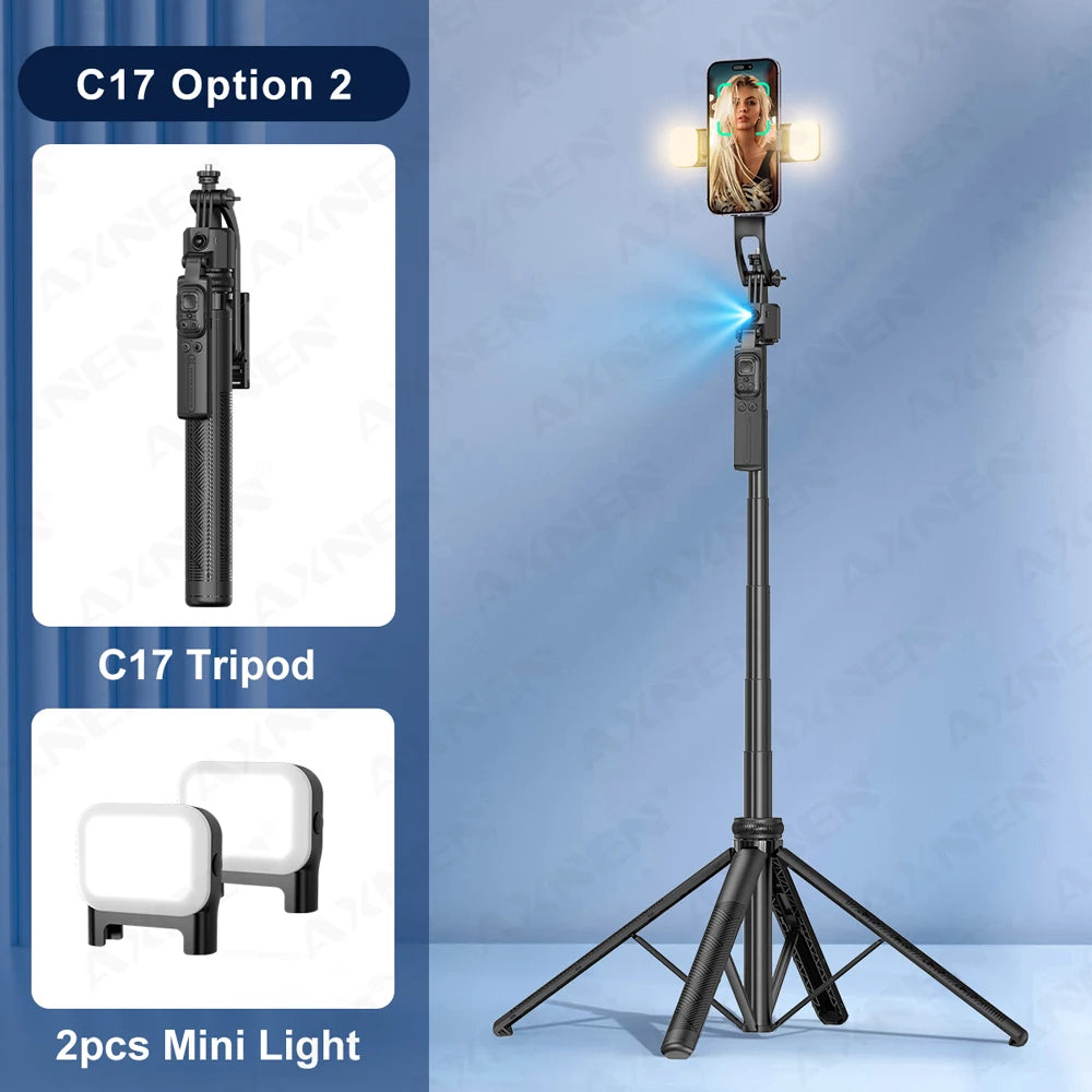 1630mm/64in C17 Tripod Selfie Stick 360° Auto Rotation Shooting Quadruped Phone Stand Face Track Bluetooth Remote Control Tripie