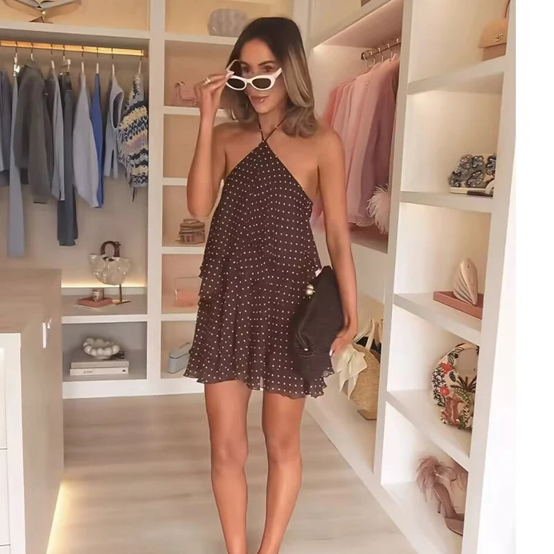 Women's New Summer Dress 2026 Fashion Neck Cascading Elegant Youth Ball Party Dresses Chic Polka-dot Mini Comfortable Dress
