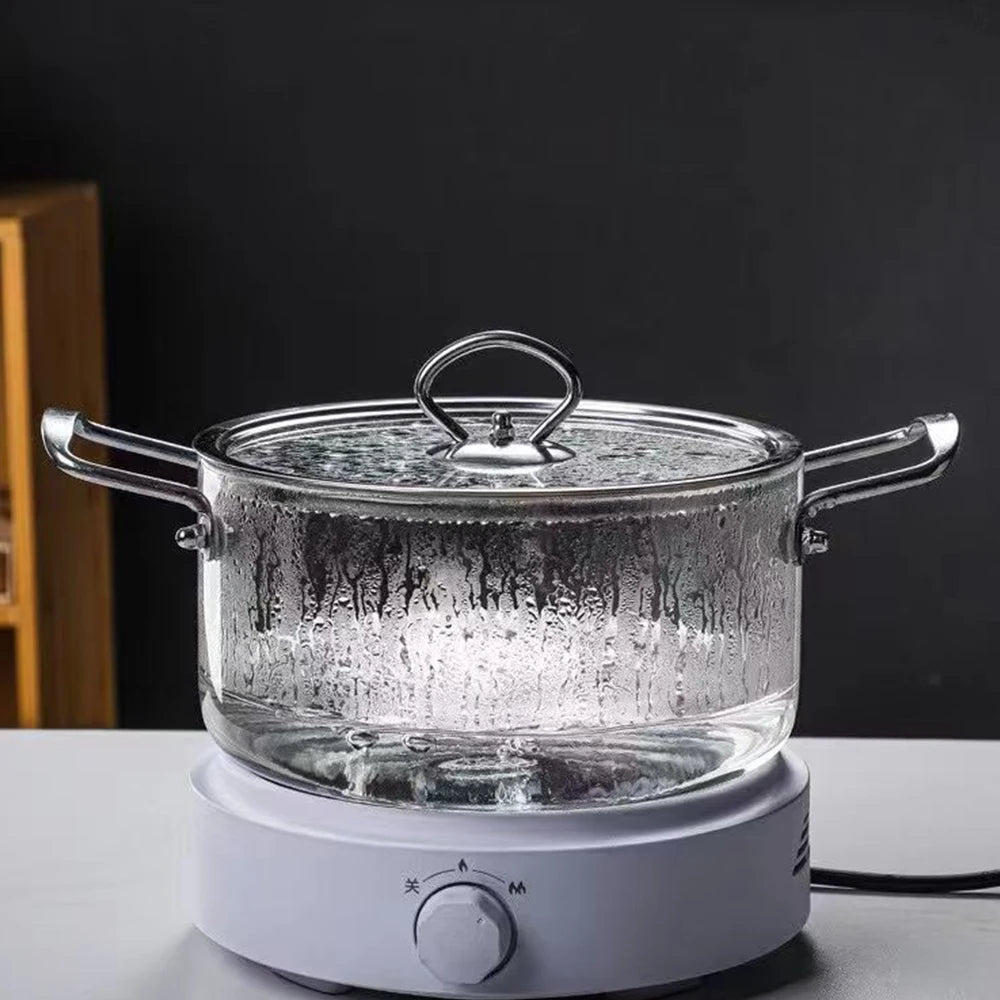 High Borosilicate Glass Cooking Pot with Lid Heat Multiple Sizes Soup Pot with Handles Kitchen Cookware for Soup, Stew, Pasta