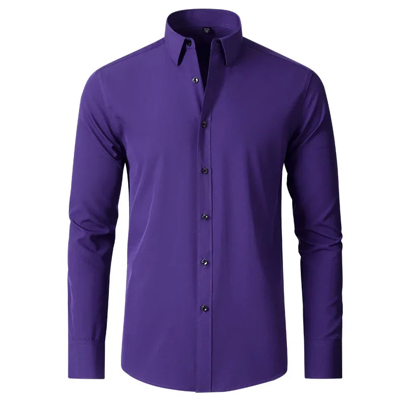6xl New summer black White men's shirt elastic force non-iron long-sleeved business casual Oversize shirt  mercerized vertical
