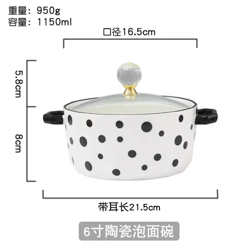 ceramic double ear bowl, instant noodle bowl, household soup bowl, tableware, wholesale noodle bowl, student dormitory bowl