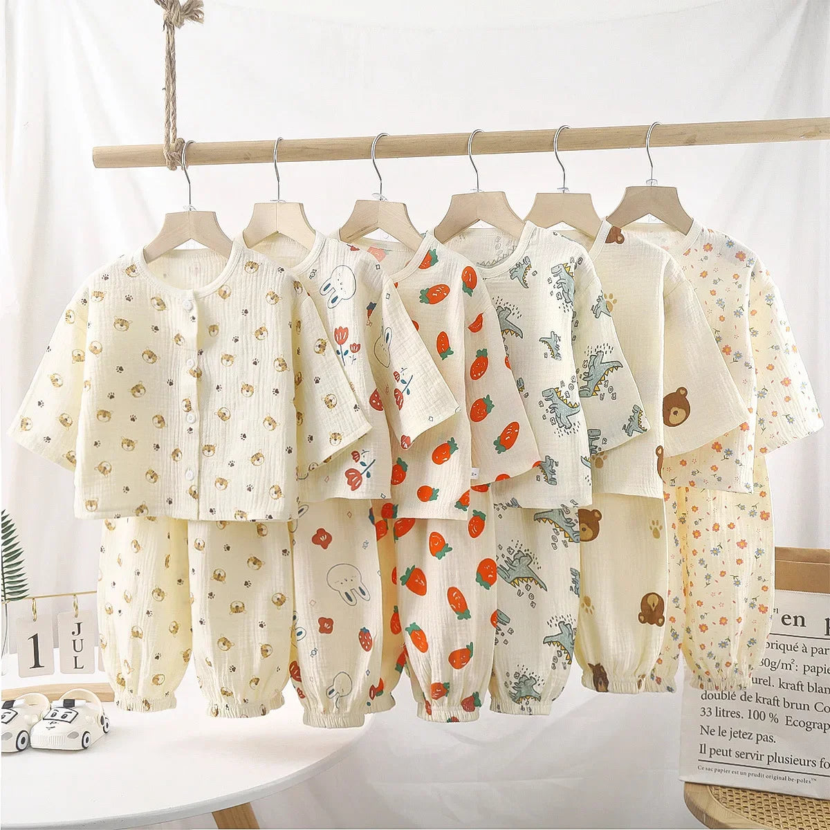 Tops+Pants Home Wear 2PCS Children Long Sleeve Pajamas Suits Boys Girls Sets Baby Cotton Yarn Clothes Sleepwear Outfits Kids