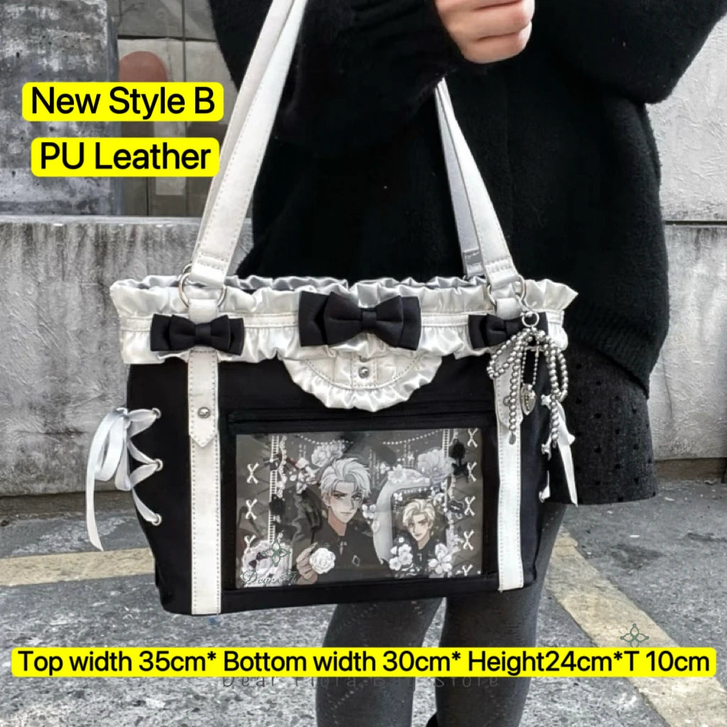 New Y2K Cute Japanese Ita Bag Lolita Girl Transparent Shoulder Tote Bag Large Capacity Crossbody Casual Bag DIY Display Handbags